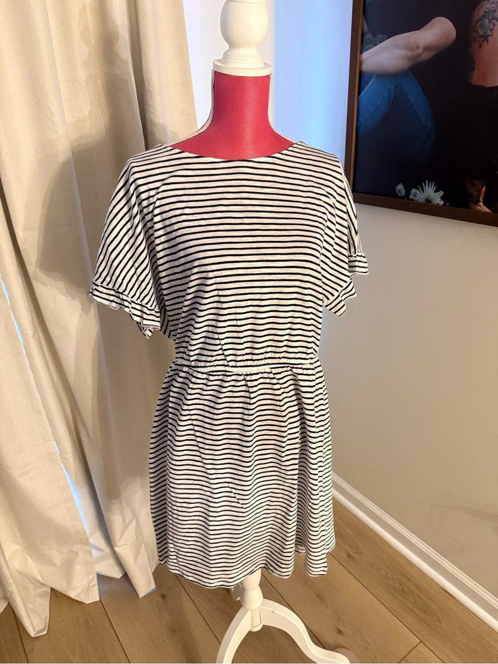 H&M Black & White Striped Cotton Casual Dress
